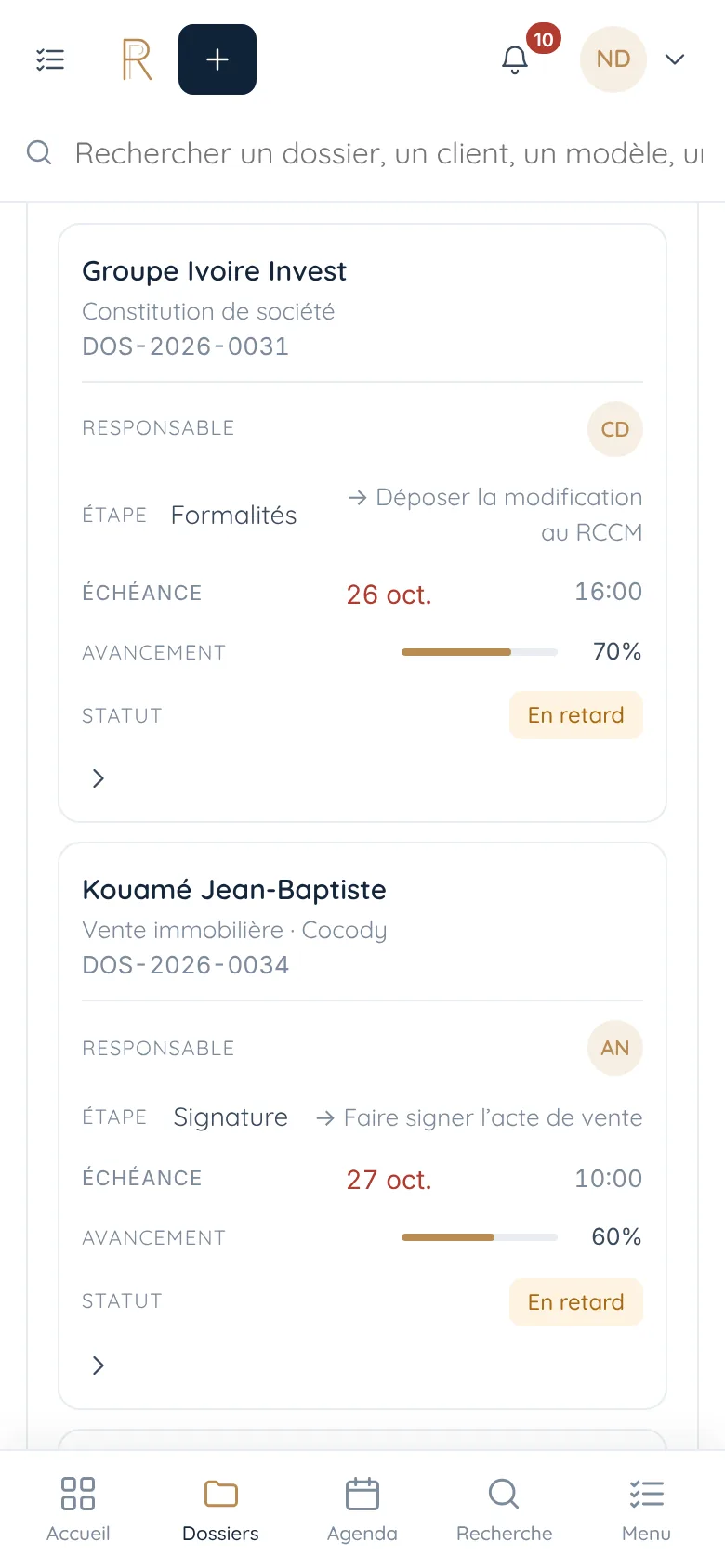 Dossiers sur téléphone