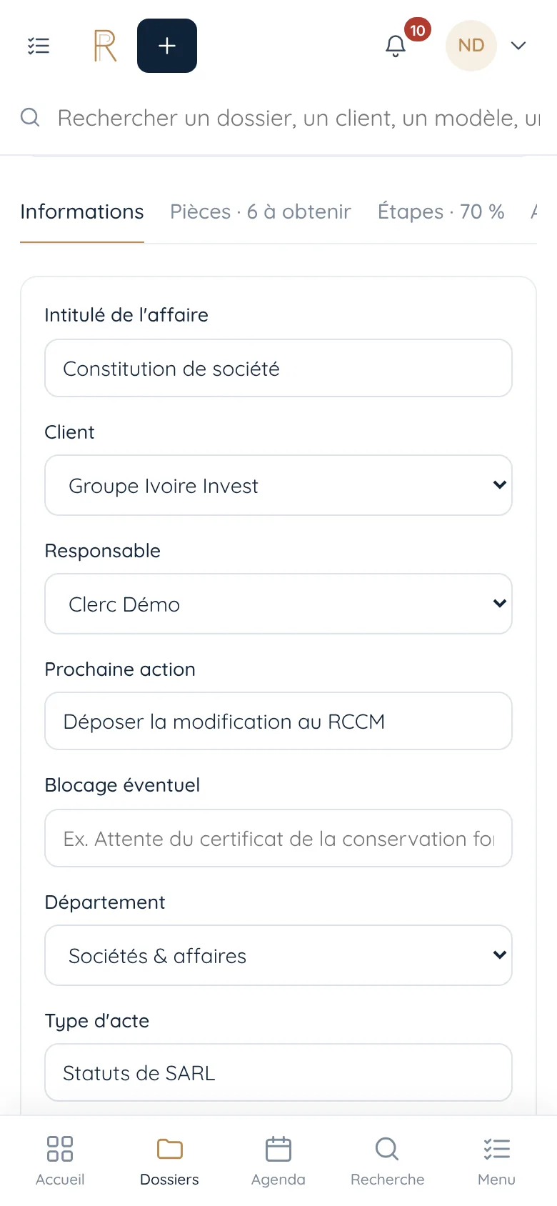 Suivi d’un dossier sur téléphone