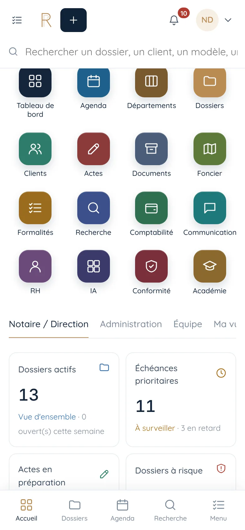 LL REMAKE LEGAL OS sur téléphone : vue des modules en icônes